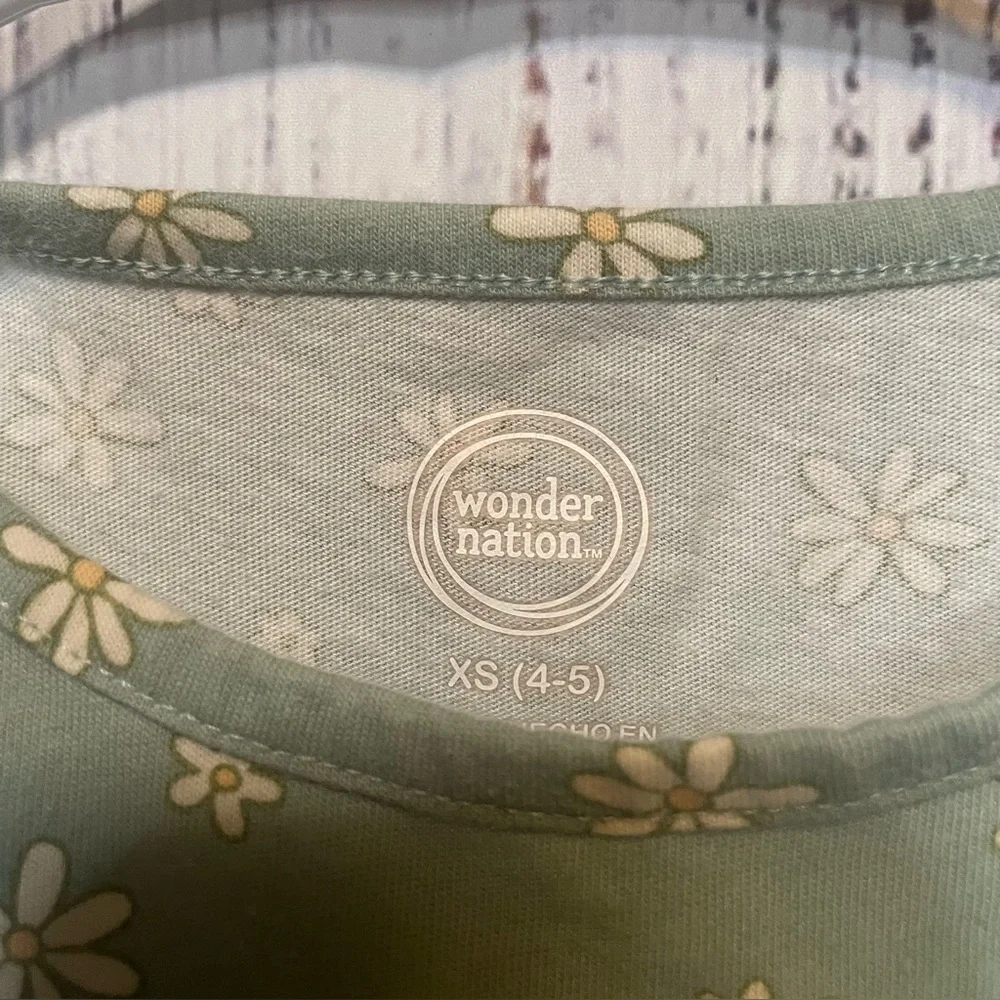 Wonder Nation‎ Girls Daisy Dress Green Floral XS 4/5 Short Sleeve